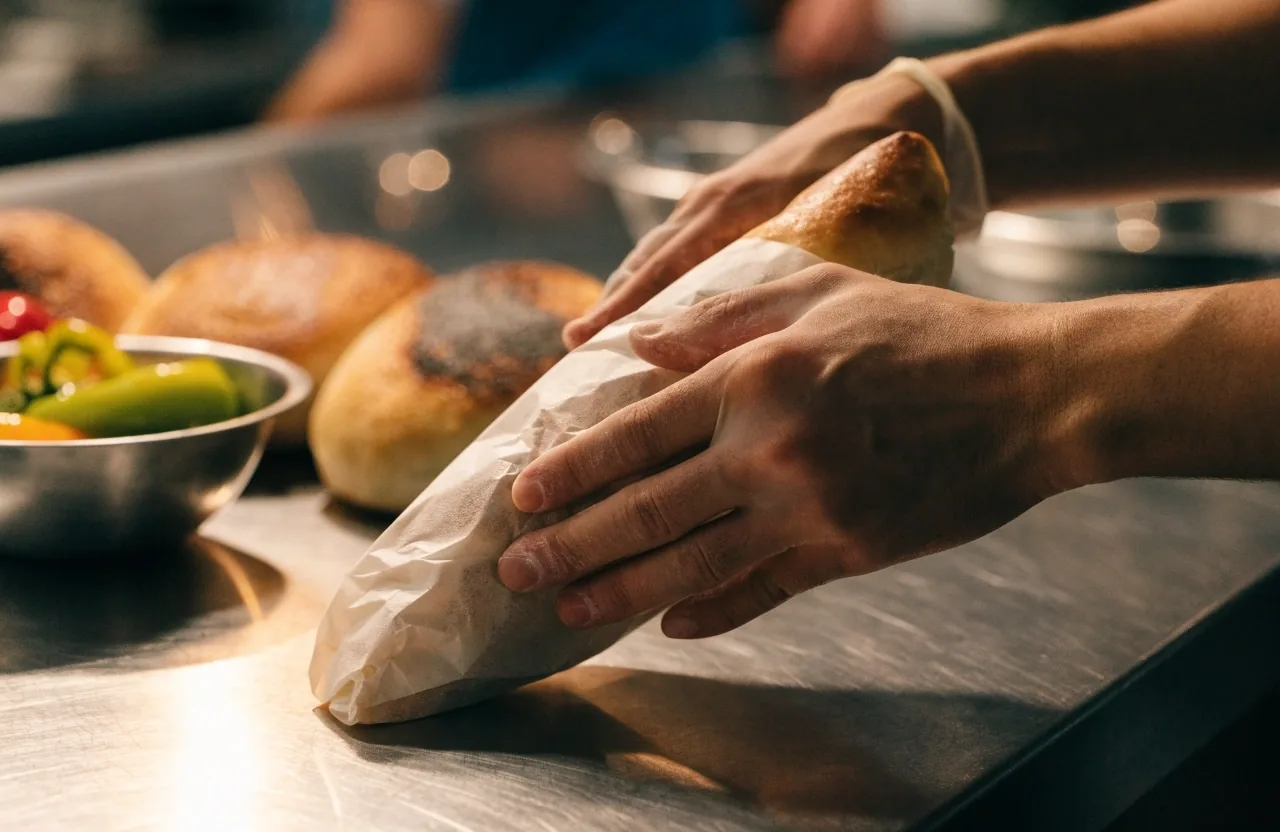 Wrapped sub on a steel counter